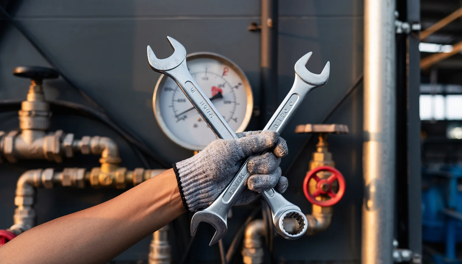 Maintenance tools and plant instrumentation representing asset reliability work