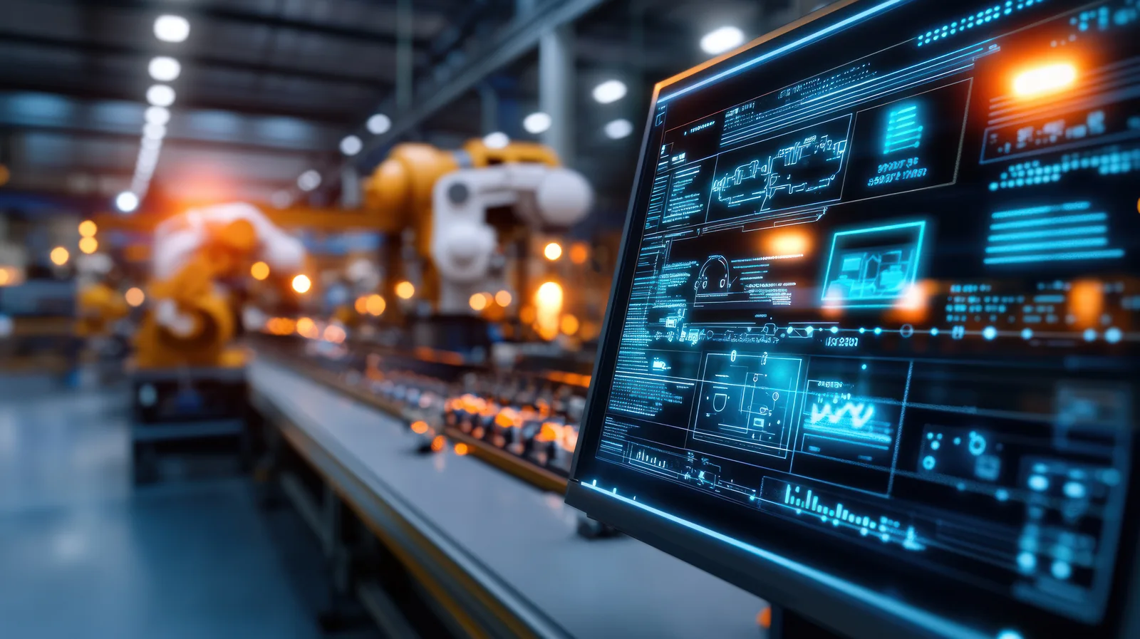 Industrial dashboard and connected manufacturing systems representing plant integration
