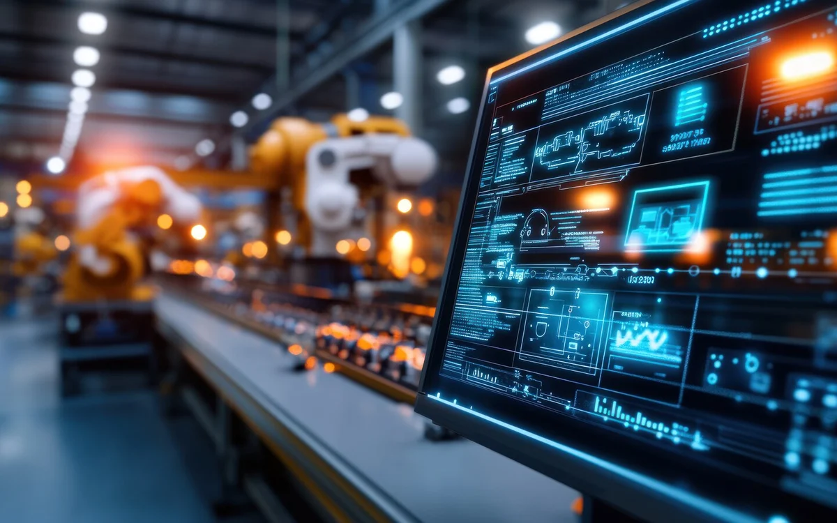 Industrial operations control room showing connected manufacturing systems and real-time operational context